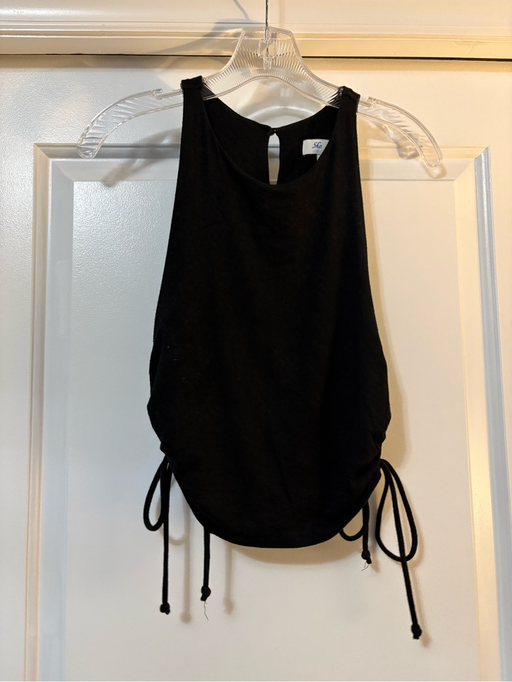 NWOT She + Sky Black Sleeveless Side-Drawstring crop top